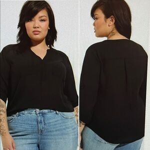 New! Torrid Harper Georgette Pullover 3/4 Sleeve Blouse Black Size 3X NWT
